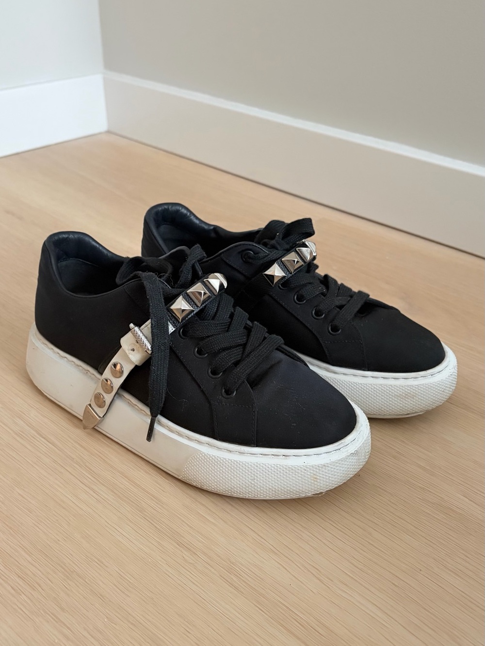 Prada Black Studded Platform Sneakers Women's Shoes